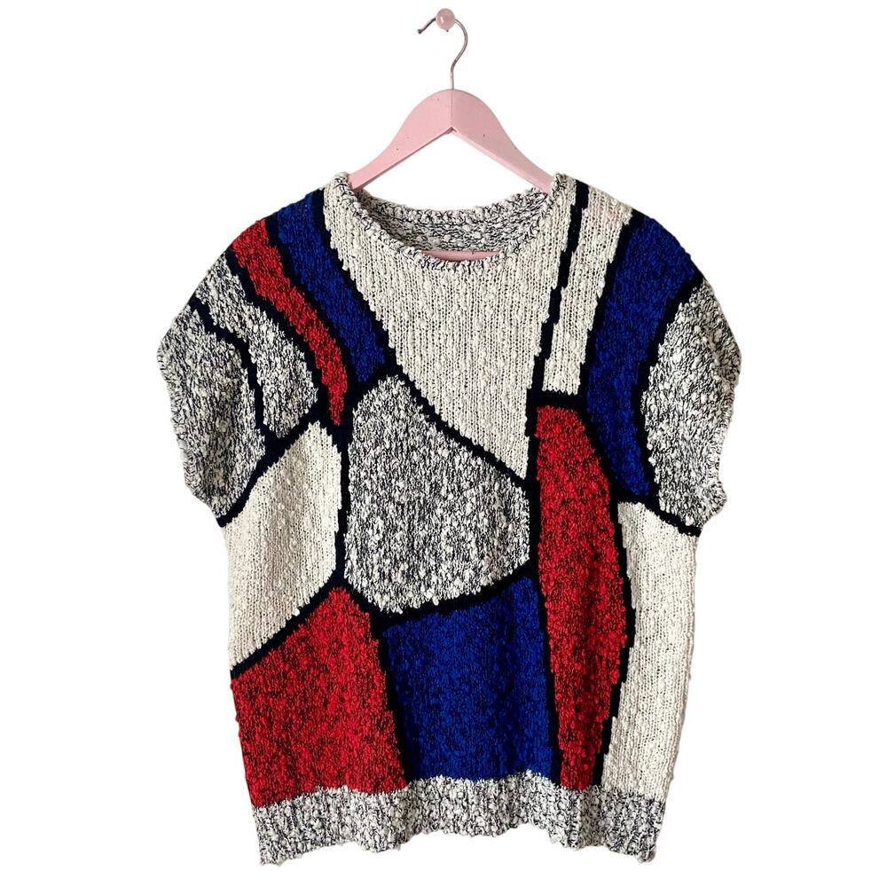 Vintage Color-block Short Sleeve Sweater
